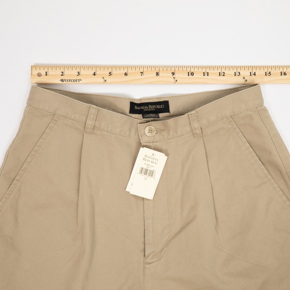 Banana Republic Chino Shorts Pleated High Waist Khaki Tan Size 12 - Picture 9 of 13